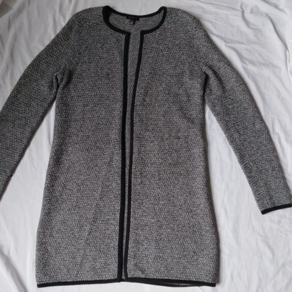 Talbots Cardigan Sweater Textured Open Front Marled Long Sleeve Black Gray XS - Picture 5 of 15